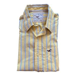 Vintage Hollister Men’s Large Yellow White Long Sleeve Striped Button Up Shirt